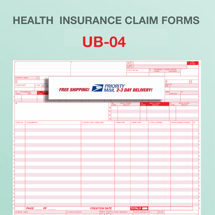 Ub 04 Billing Claim Form Paper Forms Free Priority Shipping Fiachra Forms Charting Solutions